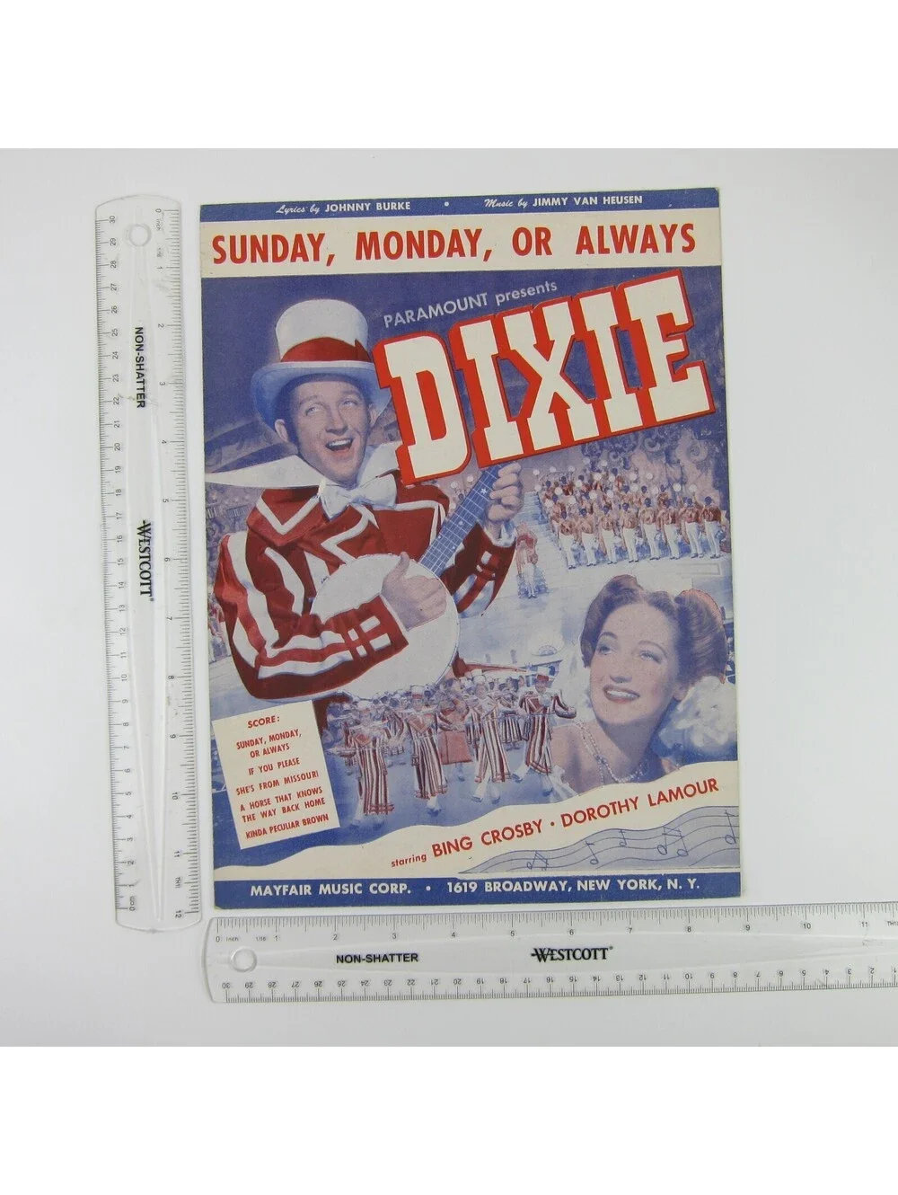 Sheet Music Sunday Monday Always Dixie Bing Crosby Dorothy Lamour Vintage 1943